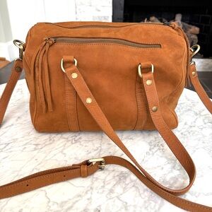 Sundance Suede Crossbody Bag in Cognac Brown